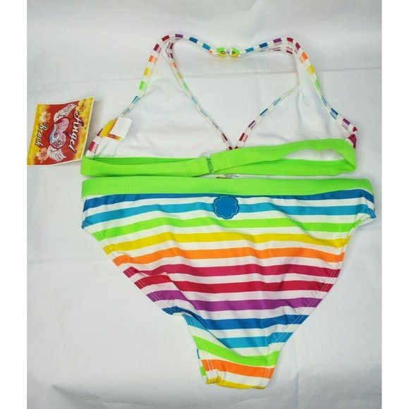 Angel Beach Girls 14/16 2 Piece Swimsuit Set RN 103658 Multi Colored - Picture 3 of 11
